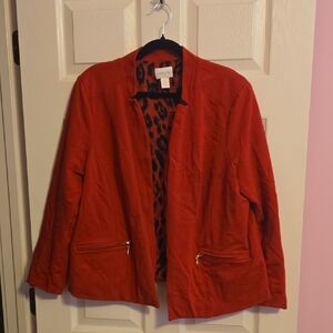 Chico's Vibrant Red Blazer with Animal Print Lining